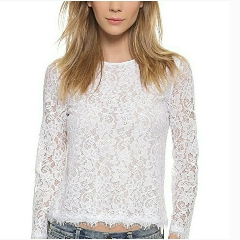 Diane Von Furstenberg Brielle Top Womens 8 White Guipure Lace Blouse